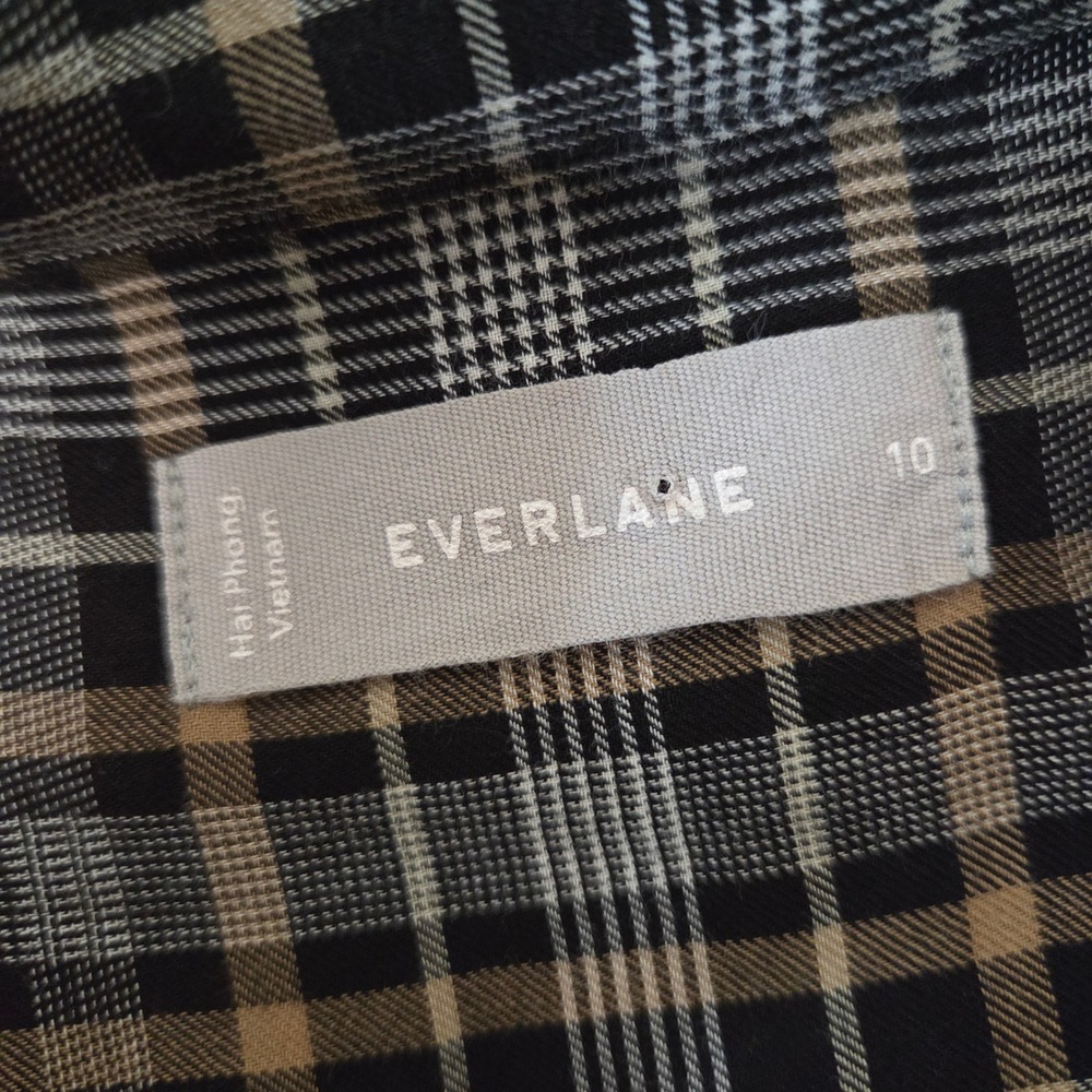 Everlane Womens Black Tan Lightweight Plaid Cotton Button Down Shirt Size 10 - Picture 5 of 6